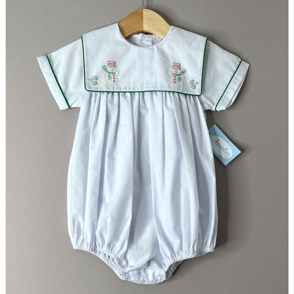 NWT Auraluz Boys 24 Mo Snowman Embroidered Bib Bubble Romper